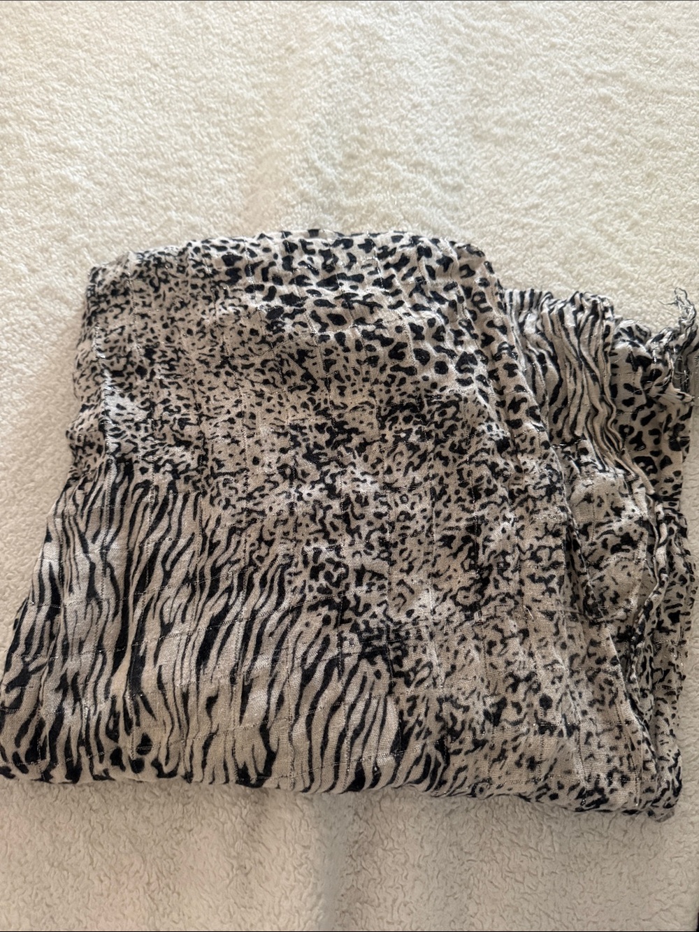 Animal-Print Thin Head Scarf in Black & Cream